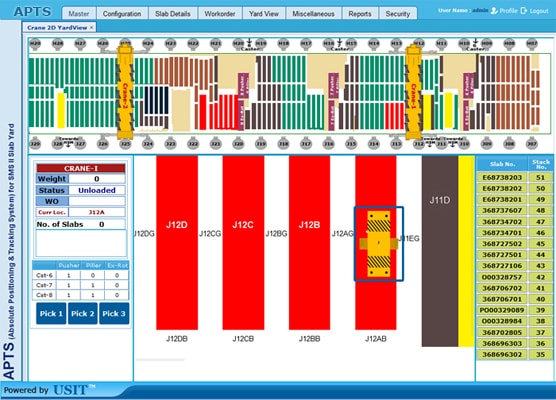 Yard management system 2D view configuration interface for steel plant operations